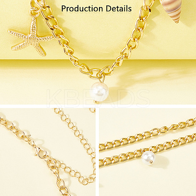 Bohemian Natural Shell & Plastic Imitation Pearl Tassel Chain Belts AJEW-CY0001-06B-1