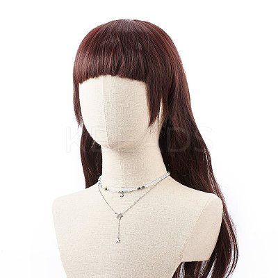 2Pcs 2 Style 304 Stainless Steel Shell & Star Charms Lariat Necklaces Set with Natural Pearl NJEW-JN03978-1