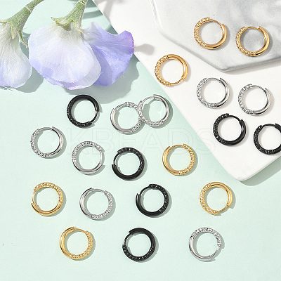 24Pcs 3 Colors 303 Stainless Steel Textured Hoop Earrings for Women EJEW-SC0001-80-1