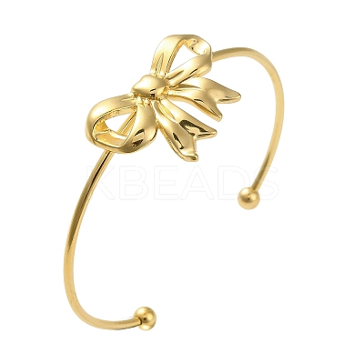 304 Stainless Steel Bowknot Cuff Bangles for Women AJEW-R100-01B-G-1