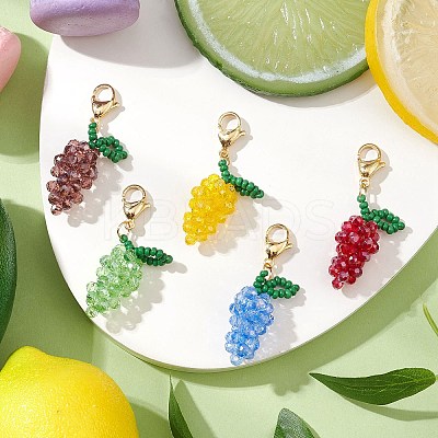 Glass Seed Beaded Grape Pendant Decoration HJEW-MZ00158-1