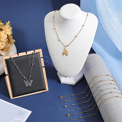 12Pcs 2 Colors 304 Stainless Steel Satellite Chain Necklaces Set NJEW-SC0001-13-1