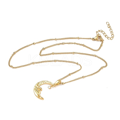 304 Stainless Steel Micro Pave Clear Cubic Zirconia Pendant Necklaces for Women NJEW-Z103-01G-01-1
