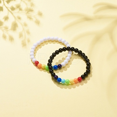 2Pcs 2 Colors Acrylic Round Beaded Stretch Bracelets Set for Kids BJEW-JB08555-02-1