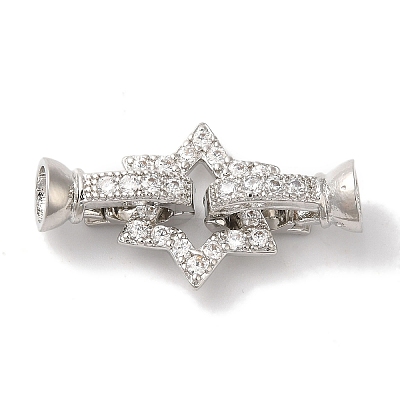 Star Rack Plating Brass Micro Pave Clear Cubic Zirconia Fold Over Clasps KK-A225-07P-1