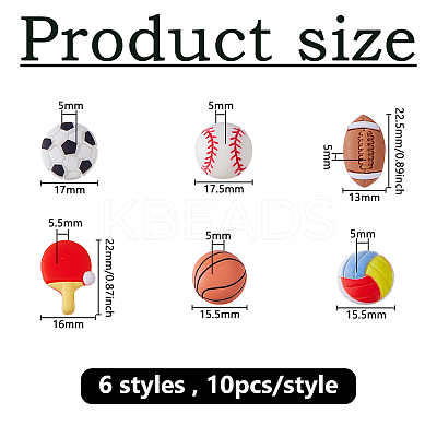 60Pcs 6 Styles Sport Opaque Resin Cabochons CRES-DC0001-10-1