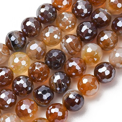 Electroplated Natural Agate Beads Strands G-B191-A07-8mm-13-1