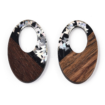 Opaque Resin & Walnut Wood Pendants RESI-N039-62B-1