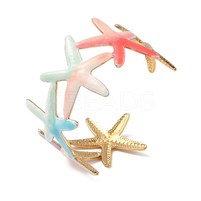 Ocean 304 Stainless Steel Enamel Cuff Bangles for Women BJEW-F518-02A-G-1