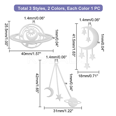6Pcs 6 Styles 201 Stainless Steel Pendants STAS-UN0034-03-1