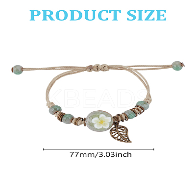 1Pc Adjustable Handmade Flat Round with Flower Porcelain Braided Bead Bracelets BJEW-LP0003-24-1