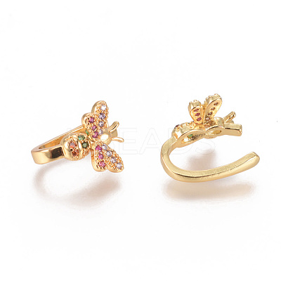 Golden Plated Brass Micro Pave Cubic Zirconia Cuff Earrings EJEW-L244-19G-1