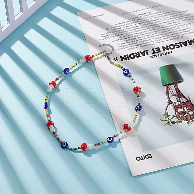 Mushroom Handmade Lampwork Beaded Necklaces for Women NJEW-JN03983-1