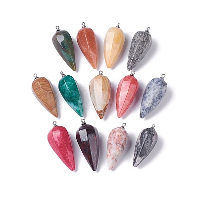Natural Mixed Gemstone Pointed Pendants G-E541-10-1