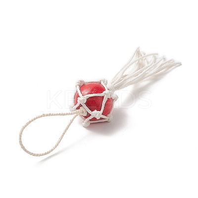 Natural Wood Bead Tassel Pendant Decoraiton HJEW-JM00953-1