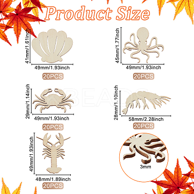 100Pcs 5 Styles Unfinished Wooden Cutouts WOOD-OC0002-87-1