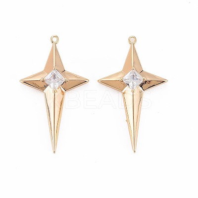 Brass Micro Pave Clear Cubic Zirconia Pendants X-KK-S364-102G-1