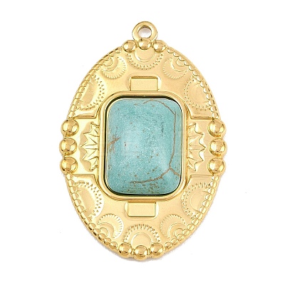 Bohemian Style 304 Stainless Steel with Synthetic Turquoise Pendants STAS-G381-02G-04-1