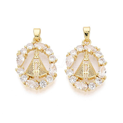 Brass Micro Pave Clear Cubic Zirconia Pendants KK-N259-04G-1
