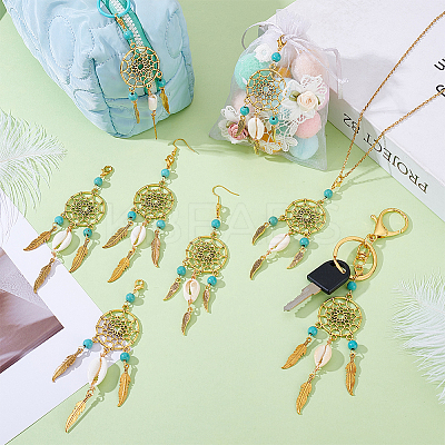 5Pcs Alloy & Synthetic Turquoise Pendant Decorations HJEW-GA00038-1
