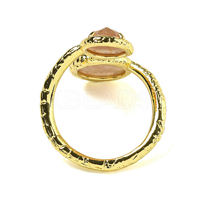 Round Natural Sunstone Open Cuff Rings RJEW-C087-02G-04-1