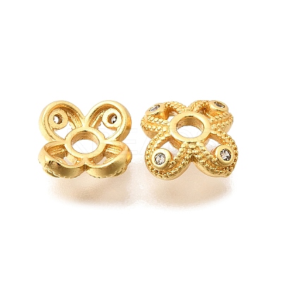 Brass Micro Pave Clear Cubic Zirconia Bead Caps KK-G600-20G-1