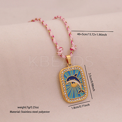 304 Stainless Steel Enamel Rectangle Medal with Dolphin Pendnat Necklaces FS-WGFFC06-06-1