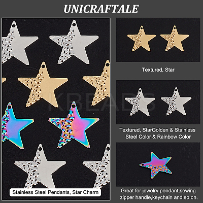 36Pcs 3 Colors Ion Plating(IP) 304 Stainless Steel Pendants STAS-UN0044-92-1