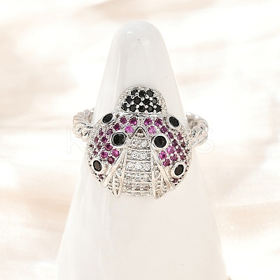 Brass Micro Pave Colorful Cubic Zirconia Cuff Rings RJEW-P155-03P-1