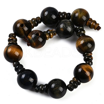 Natural Yellow Tiger Eye & Dyed Blue Tiger Eye(Dyed & Heated) 3-Hole Guru Beads Strands G-H064-E05-04A-1