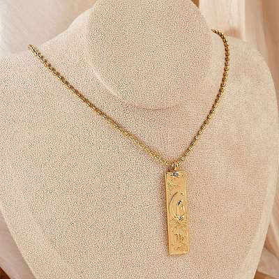 304 Stainless Steel Clear Cubic Zirconia Rectangle Constellation Pendant Necklaces for Women Men NJEW-S435-01G-F-1