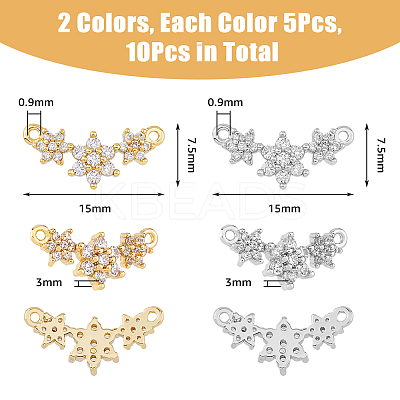 10Pcs 2 Colors Eco-friendly Rack Plating Brass Micro Pave Cubic Zirconia 2-Loop Charms KK-DC0003-11-1