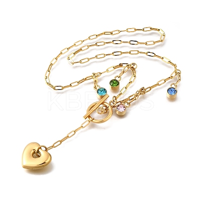 304 Stainless Steel Pave Colorful Cubic Zirconia Heart Pendant Necklaces for Women NJEW-S450-01G-1
