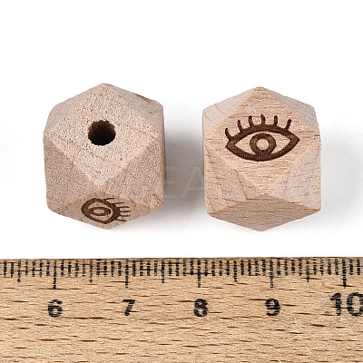 Laser Engraved Beech Wood Faceted Beads WOOD-T033-10A-1