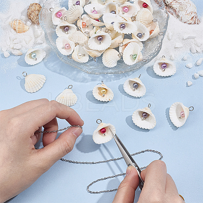 66Pcs 11 Styles Natural Shell Big Pendants PALLOY-MA00003-1