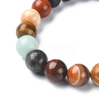 Natural Shell & Mixed Gemstone Round Beaded Stretch Bracelet BJEW-JB09359-1