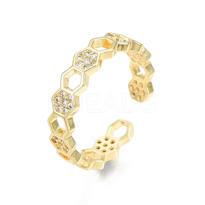 Clear Cubic Zirconia Hexagon Wrap Open Cuff Ring RJEW-N030-20-1