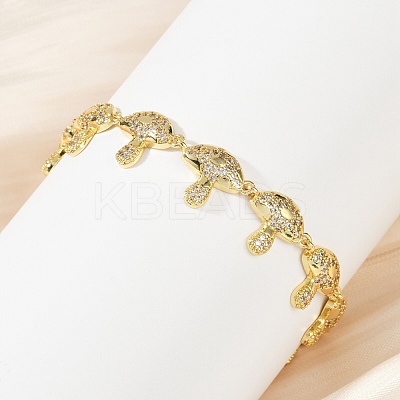 Mushroom Brass Micro Pave Clear Cubic Zirconia Link Bracelets for Women BJEW-Z126-04G-1