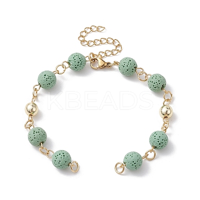 Dyed Natural Lava Rock Round Beaded Chain Bracelet Making AJEW-JB01206-05-1