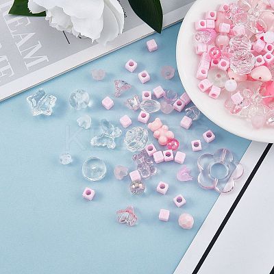 150 Pieces Random Rose Acrylic Beads Bear Pastel Spacer Beads Butterfly Loose Beads for Jewelry Keychain Phone Lanyard Making JX543C-1