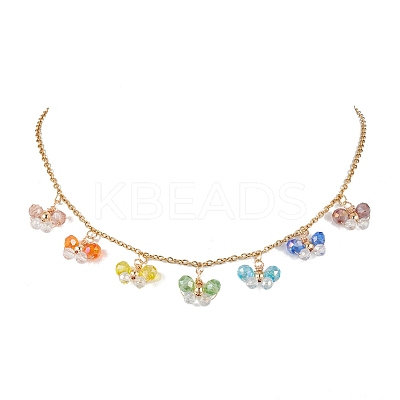 Bohemian Style Stainless Steel Glass Pendant Necklaces for Women NJEW-JN04655-1