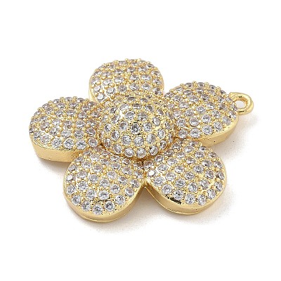 Rack Plating Brass Micro Pave Clear Cubic Zirconia Pendants KK-G515-63G-02-1
