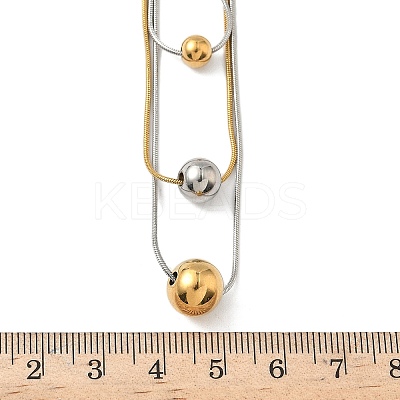 304 Stainless Steel Round Bead Snake Chain 3 Layer Necklaces for Women NJEW-G173-02B-GP-1
