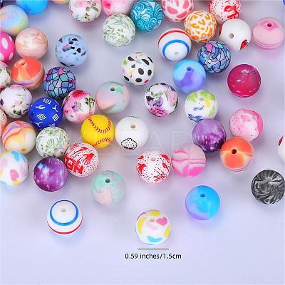 Printed Round Silicone Focal Beads SI-JX0056A-92-1