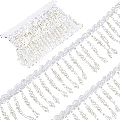 Polyester & Imitation Pearl Beaded Tassel Ribbon OCOR-XCP0002-82-1