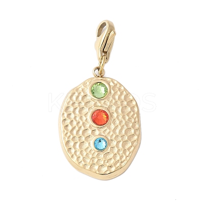 304 Stainless Steel Rhinestone Oval Pendant Decoration STAS-S165-38G-1