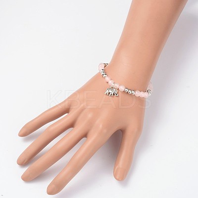Natural Mixed Stone Beaded Elephant Charm Stretch Bracelets BJEW-JB01974-1