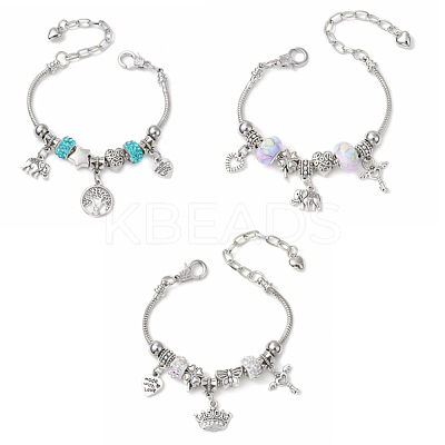3 Pcs 3 Styles Alloy Snake Chain Charms Bracelets BJEW-JB11448-1