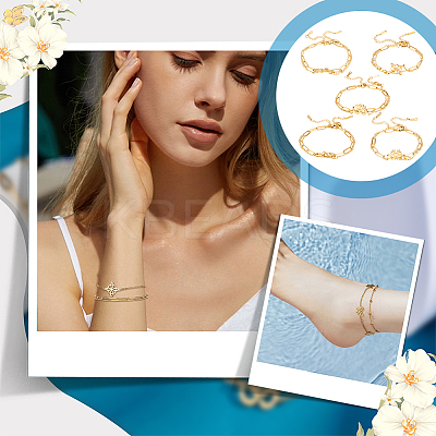 5 sets 5 styles 304 Stainless Steel Paperclip Chains & Cable Chain Bracelet Sets BJEW-PH0004-43-1