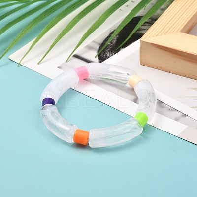 Chunky Acrylic Curved Tube & Column Beads Stretch Bracelet for Girl Women BJEW-JB06989-1